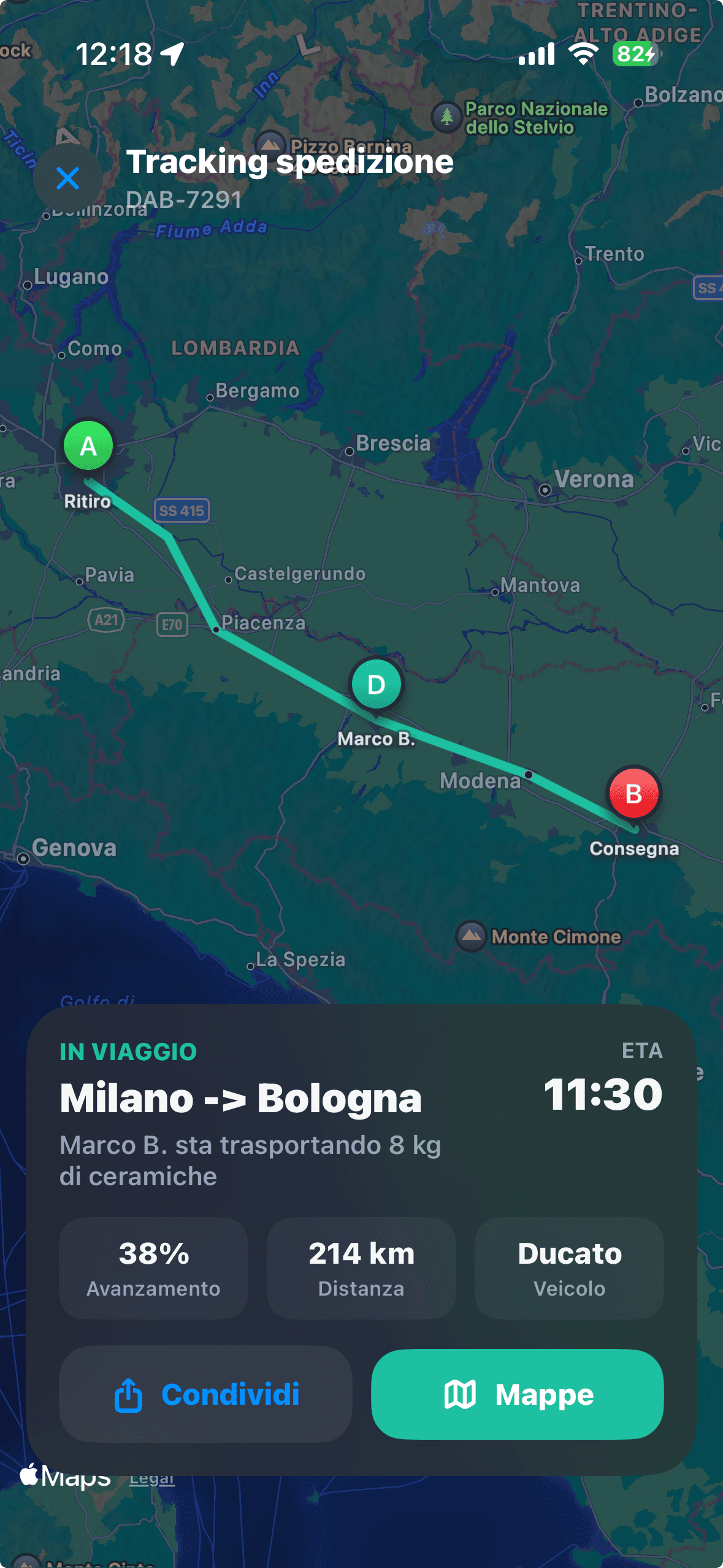 Tracking live spedizione Dabba